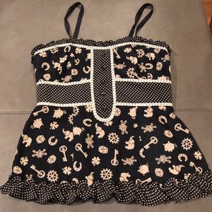 Nanette Lepore Lucky Charm Silk Top, Navy, Size 6